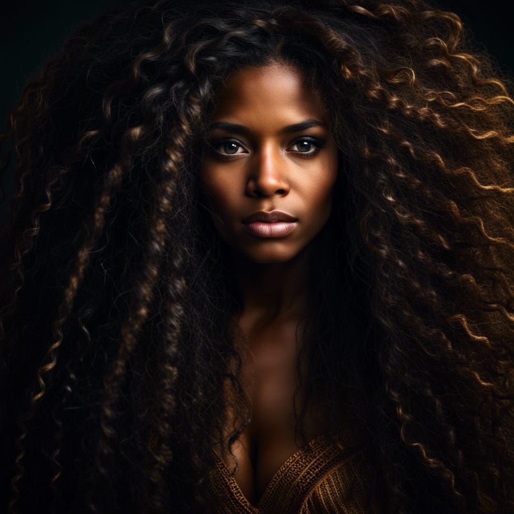 Hyperrealistic Portrait of a Black Woman with Golden Eyes