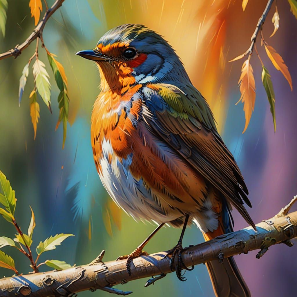 Proud Robin in Vibrant Oil Painting