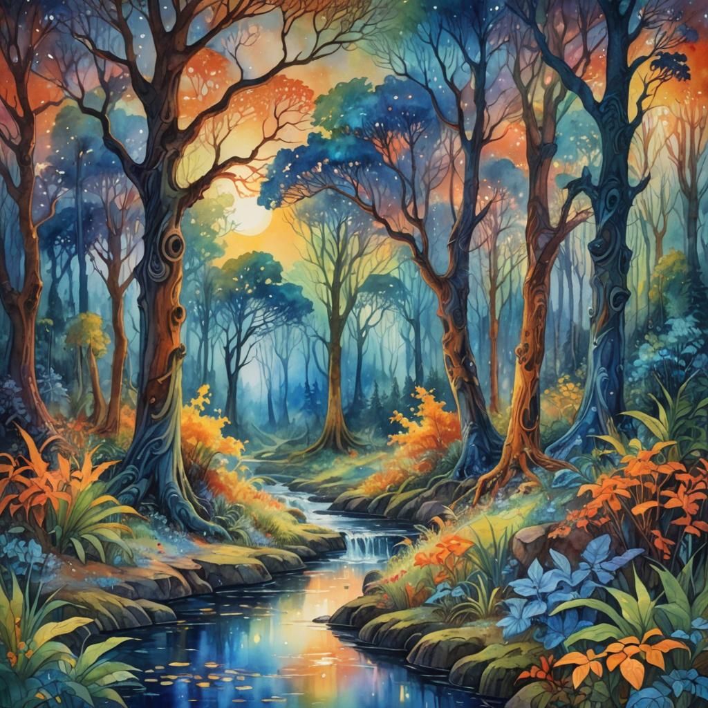 Magical Forest: Watercolor Fantasy Landscape Painting