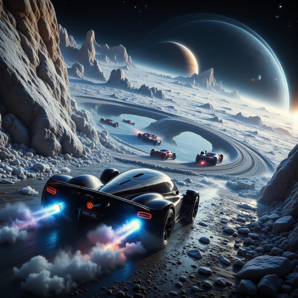 Hyper-Realistic Race on Saturn Rings in Oil Paints