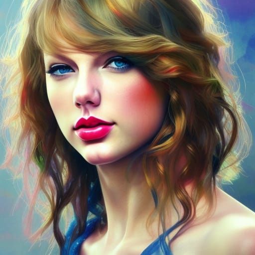 Watercolor Portrait in Cold Colors, Hyperdetailed Splash Art