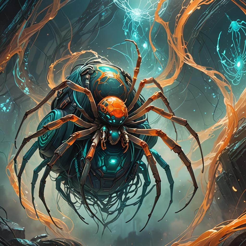 Spiders Morphing into Backpacks in Art Nouveau Style