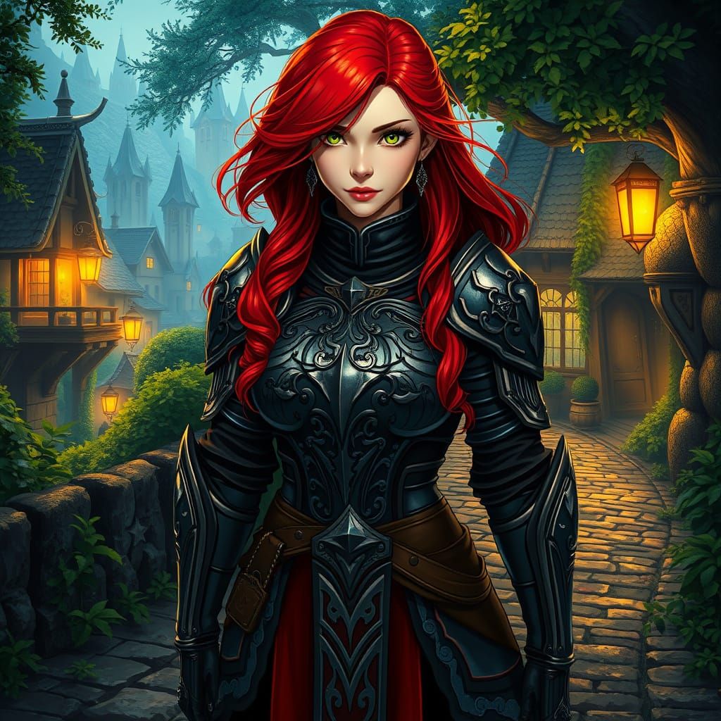 Medieval Fantasy Warrior in Vibrant Armor, Anime-Style