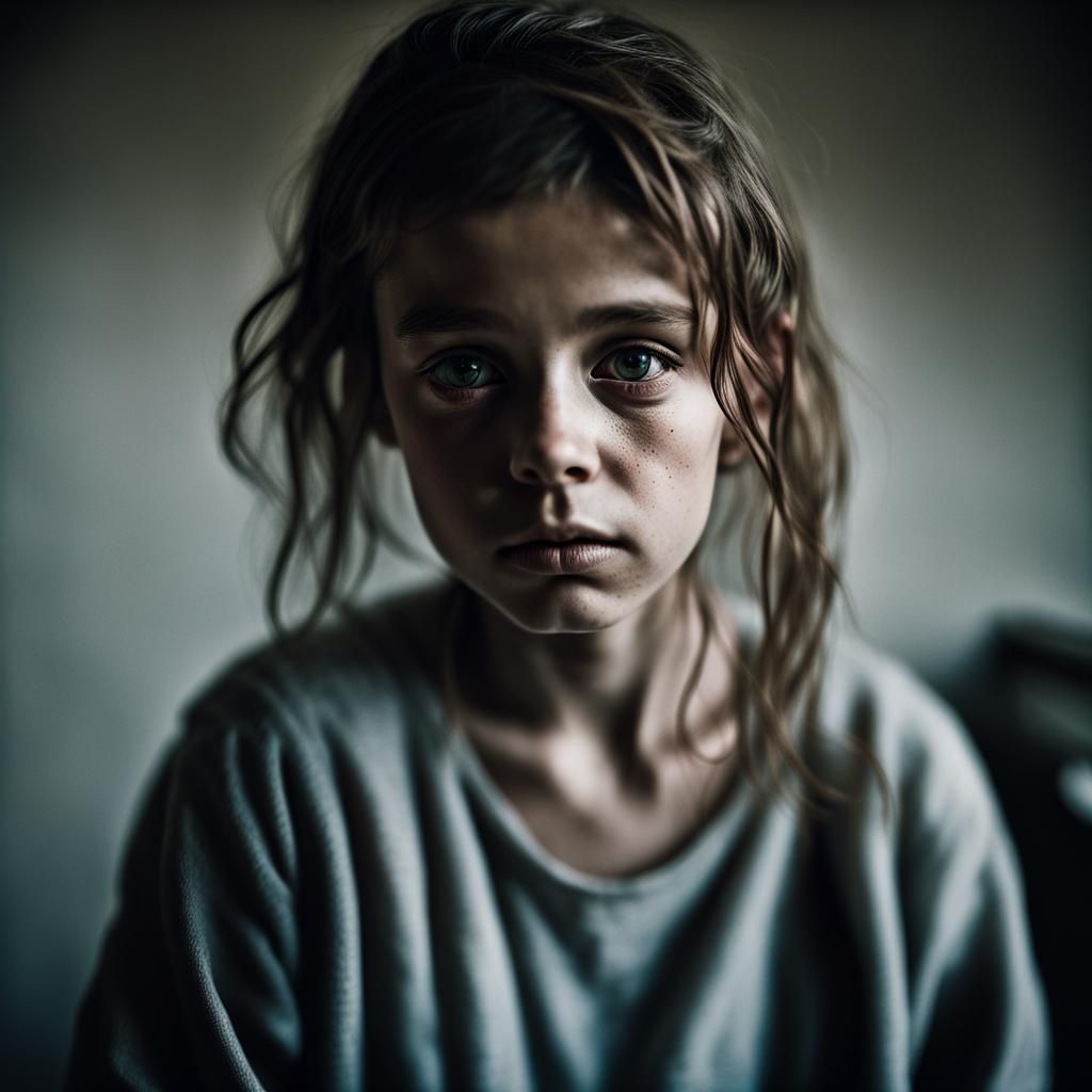 Poignant Portrait of Sad Girl in Street Photography Style