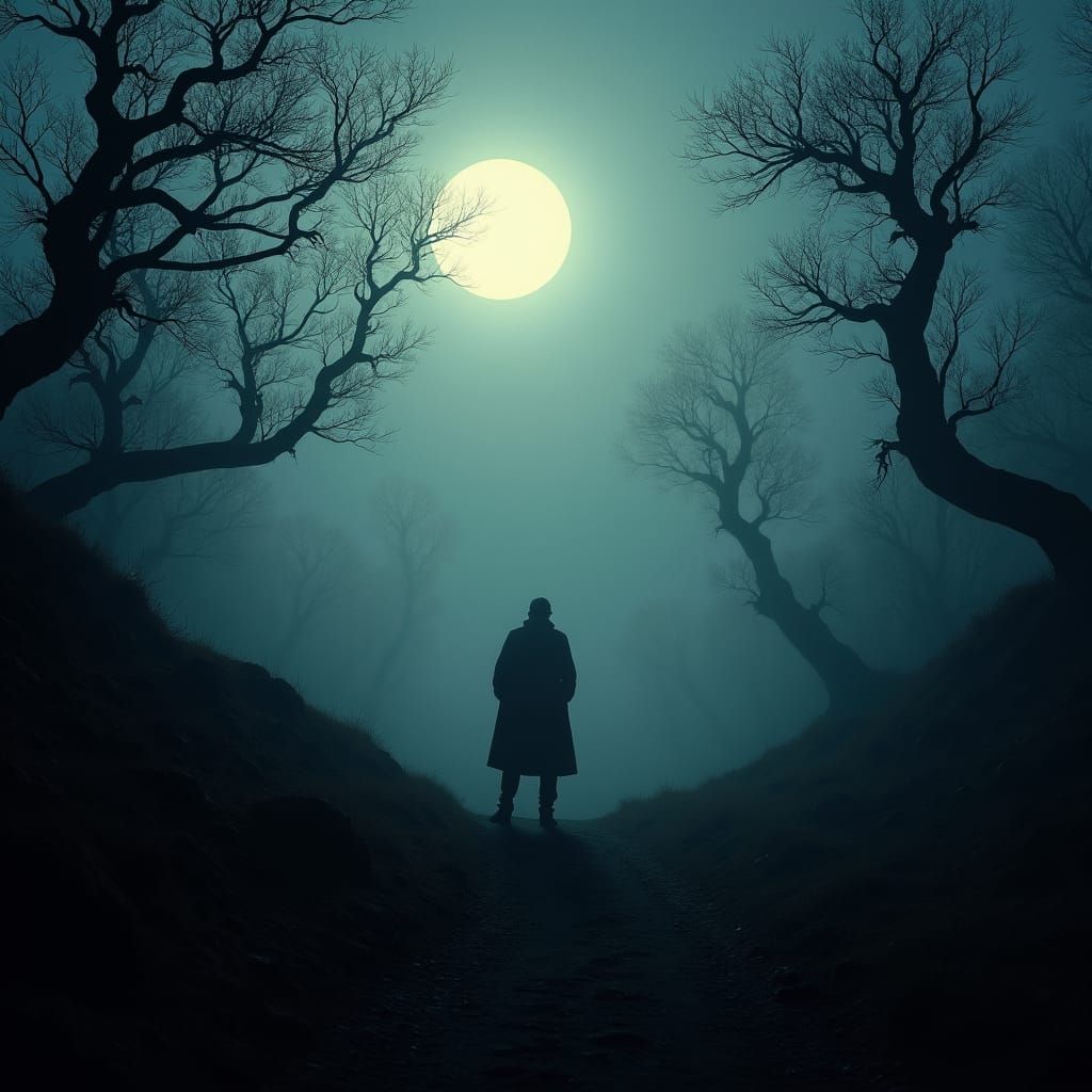 Ethereal Figure in Moonlit Forest, Film Noir