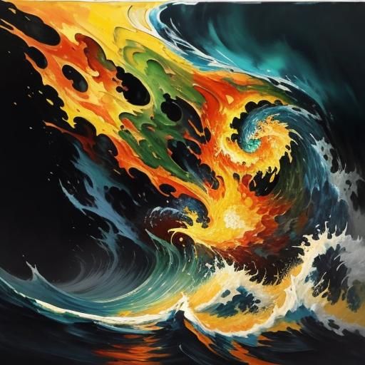 Ocean Wave Monster in Abstract Expressionist Oil Painting