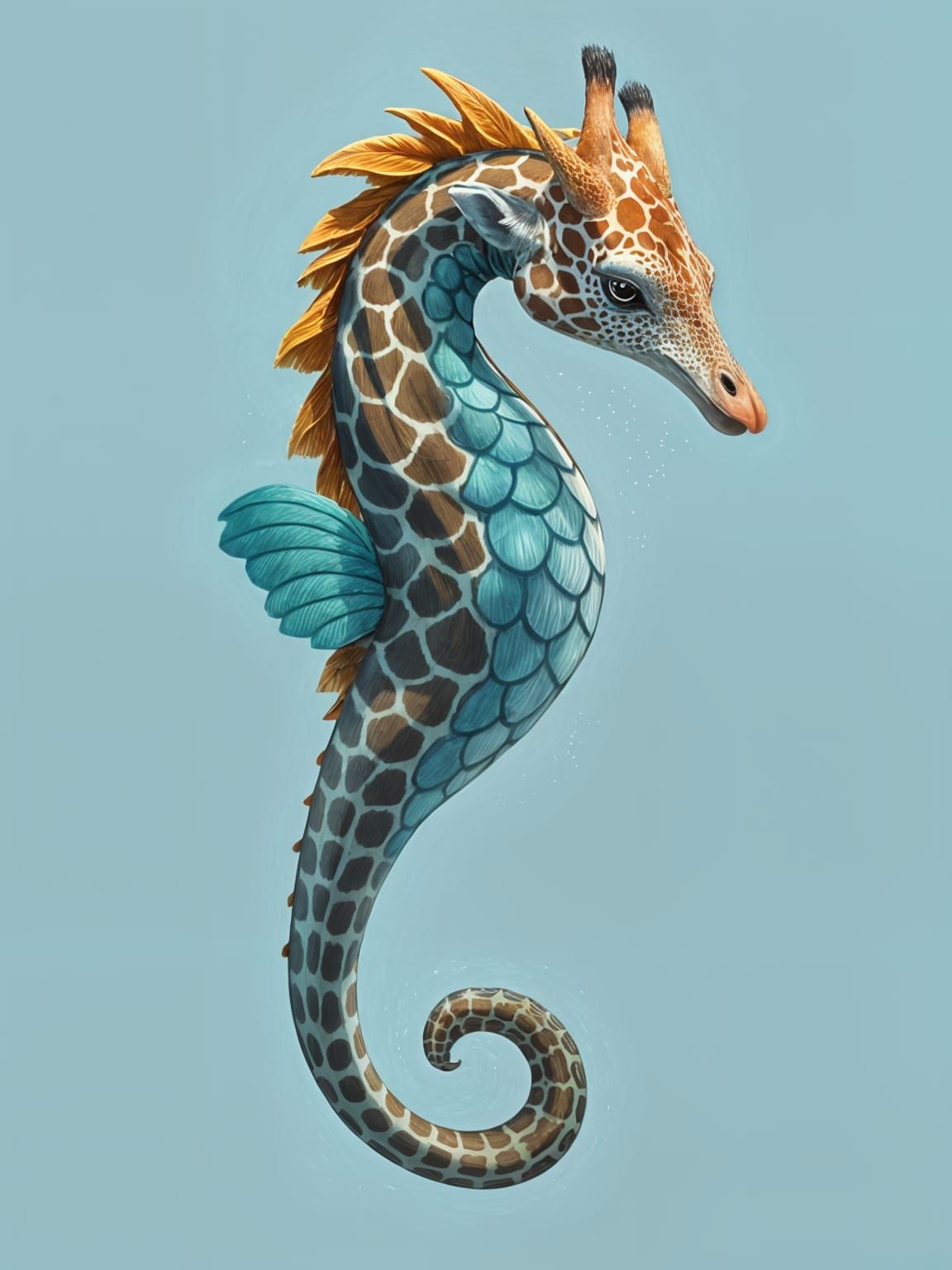 Mermaid-Giraffe Hybrid Swims through Vibrant Ocean