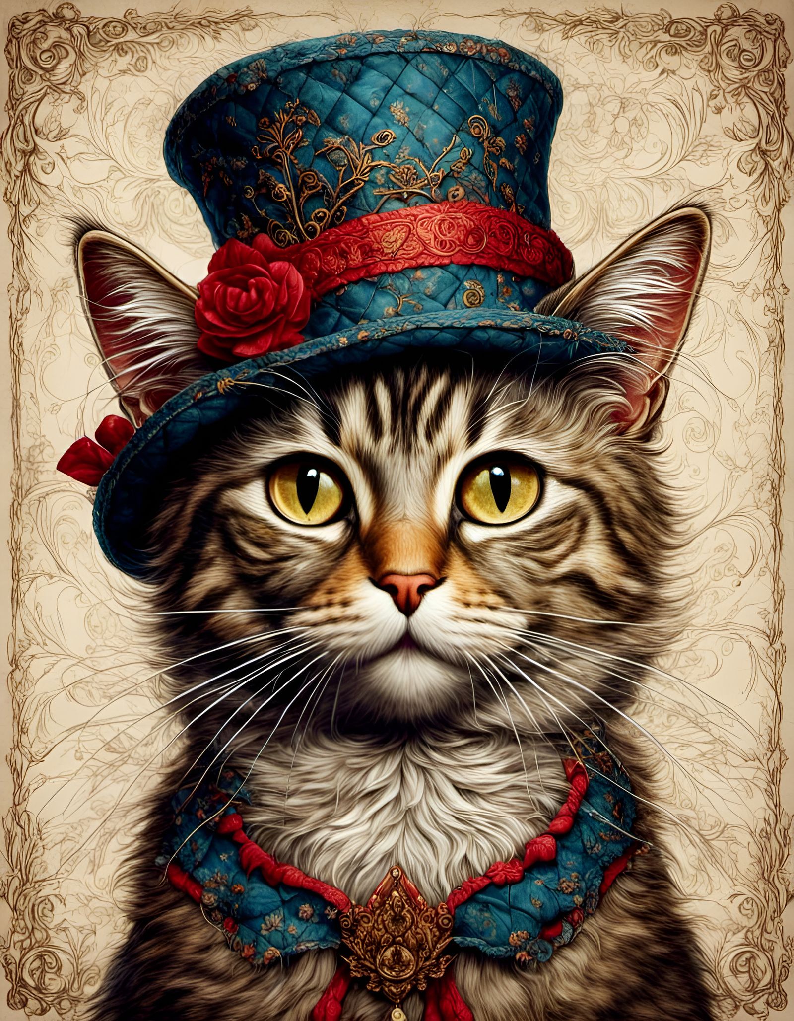 Quilted Cat Portrait with Fancy Hat
