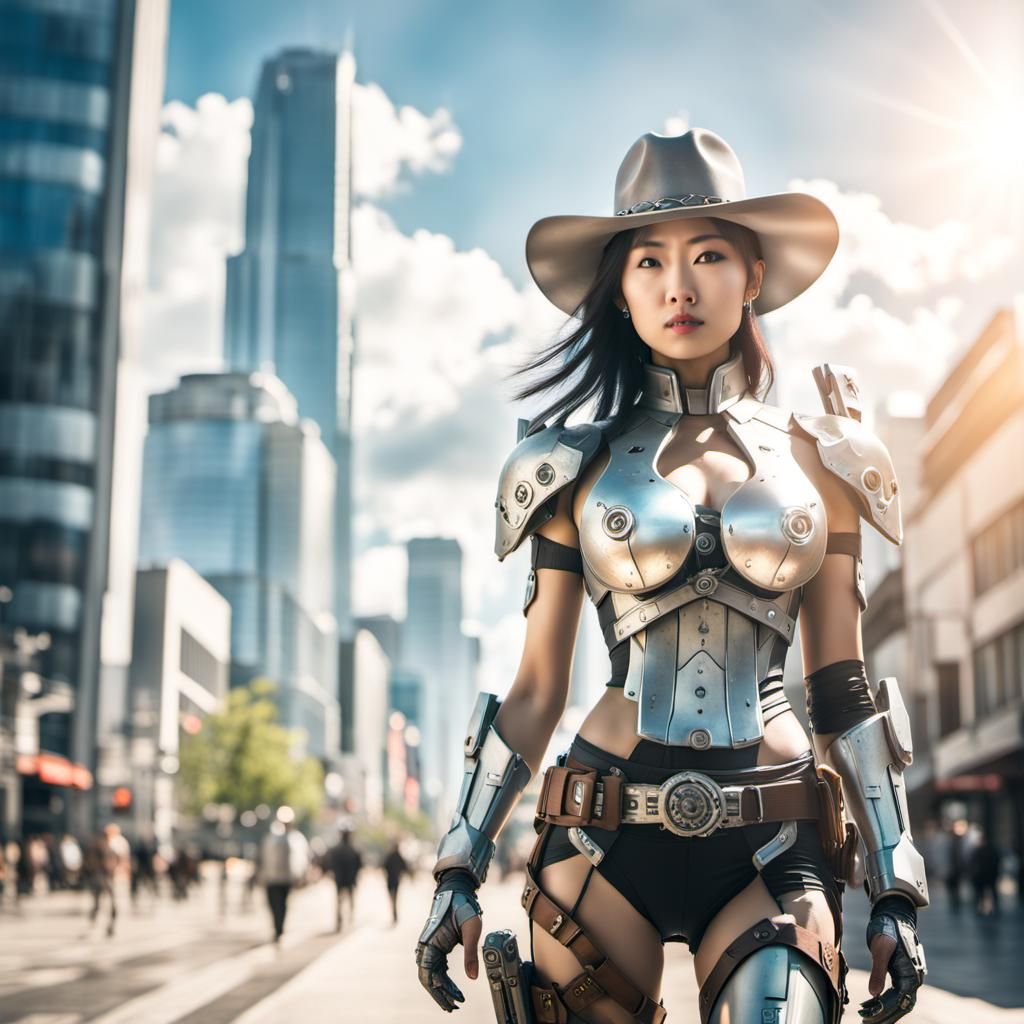 Cyborg cowgirl gunslinger