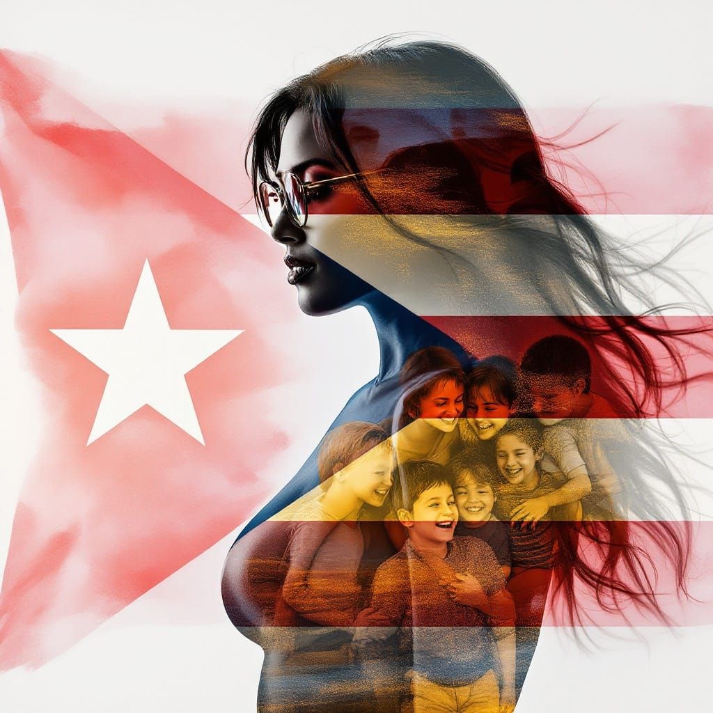 Double Exposure of Curvy Puerto Rican Woman and Loving Famil...
