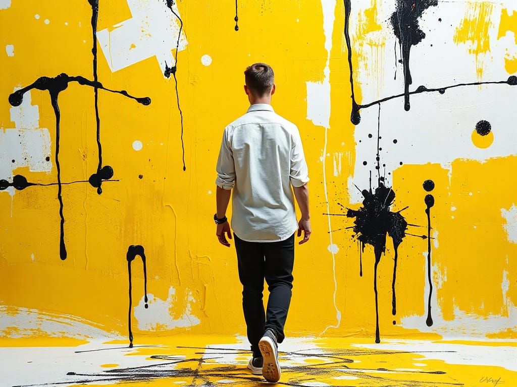 Expressive Figure Against Vibrant Yellow Background
