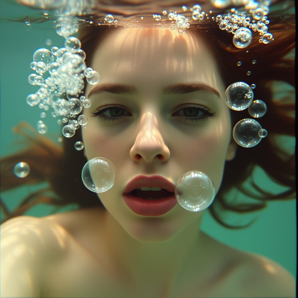 Woman Submerged in Vintage Underwater Scene