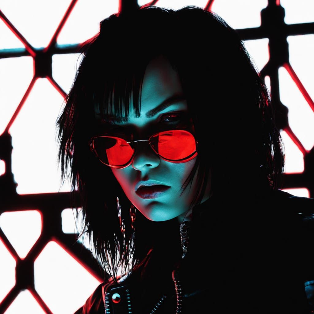 Cyberpunk Goth Model in Neon Noir Style