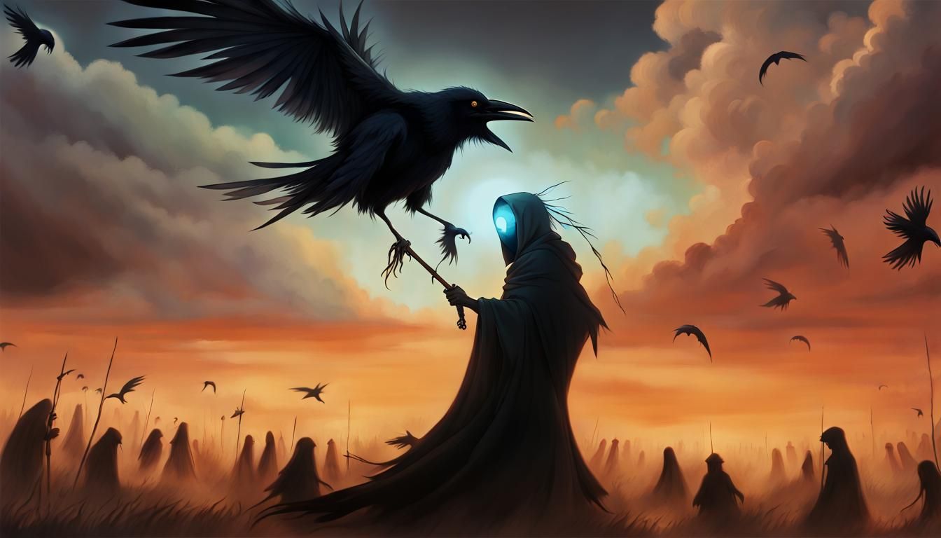 Crow Reaper Escorting Souls: Digital Matte Painting