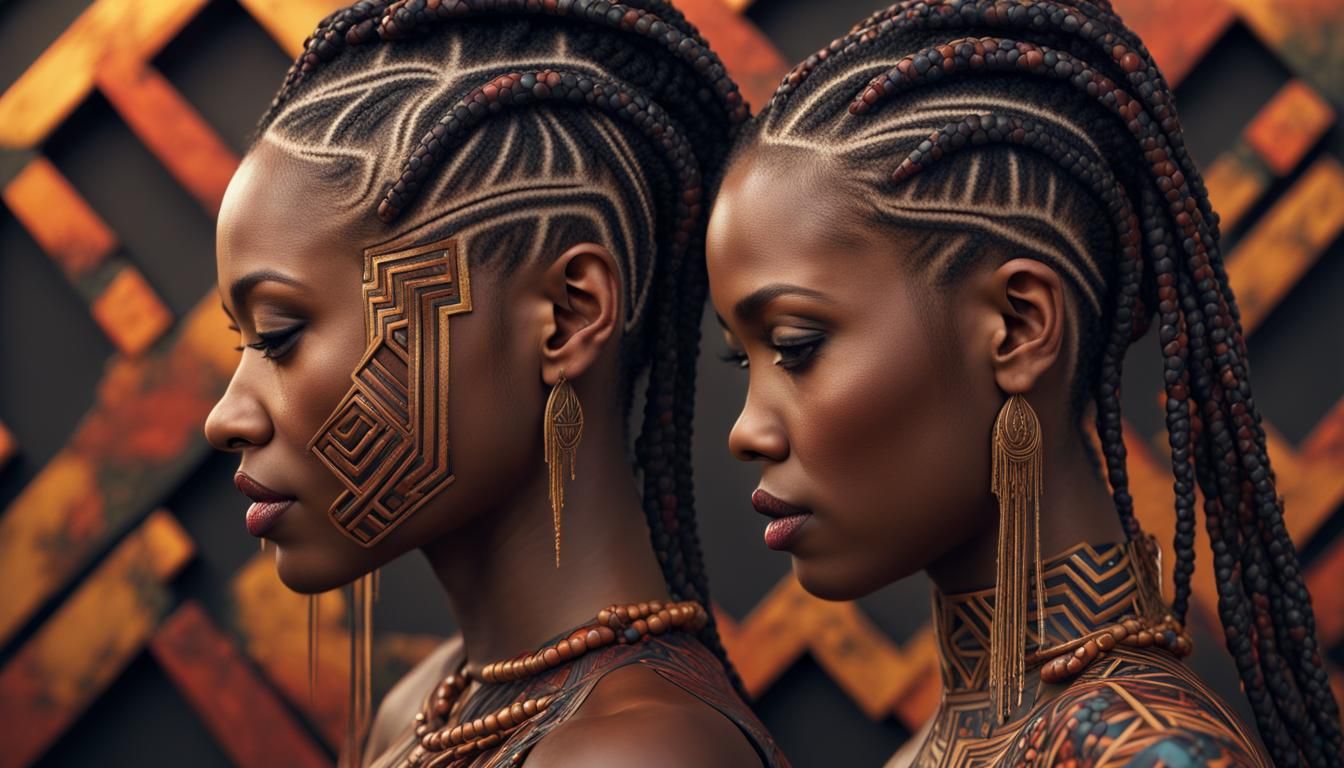 Detailed Cornrow Braids Showcase Intricate Geometric Pattern...