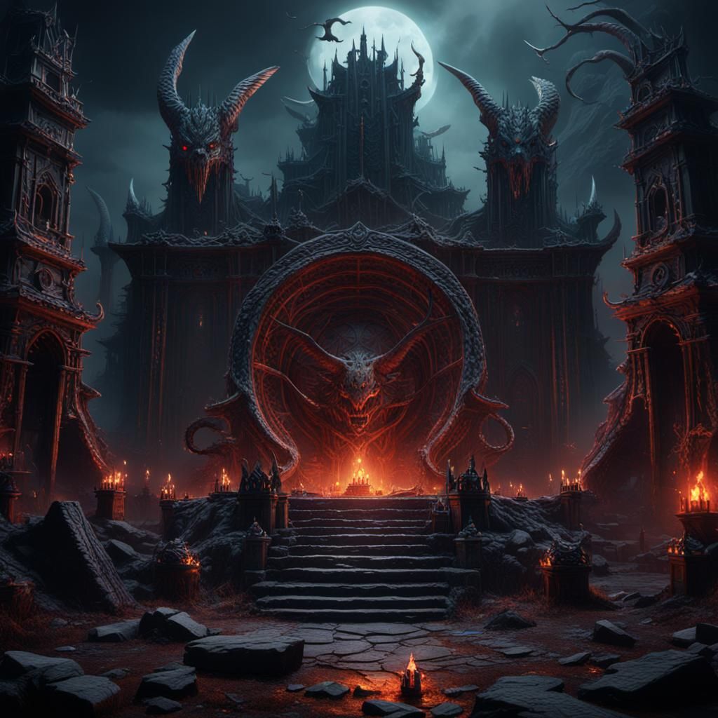 Detailed Demonic Ritual Site in Matte Painting Style