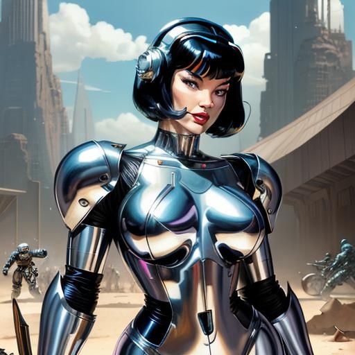 Chrome Gynoid in Sorayama Style Power Armor