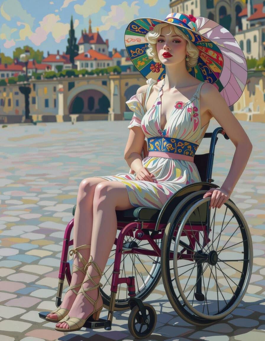 Elegant Art Nouveau Woman on Cafe Terrace