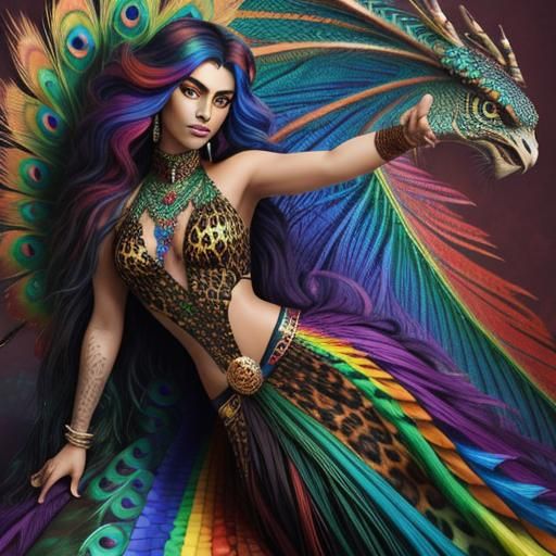 Woman with Dragon Scales and Peacock Hair