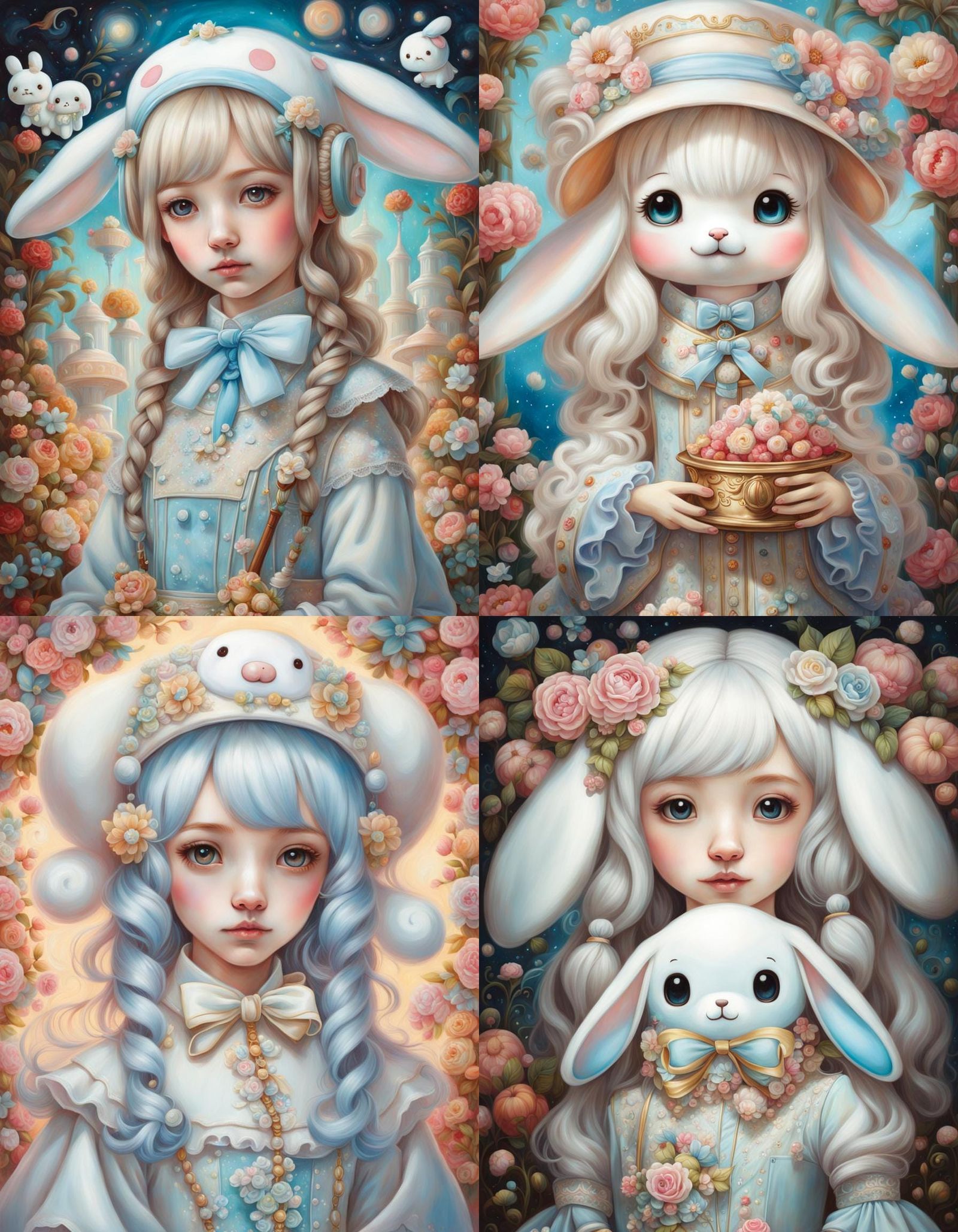 Girl in Cinnamoroll Costume: Pop Surrealism Oil Painting