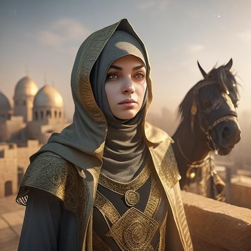 Arabic Rogue in Alleyway with Golden Accents