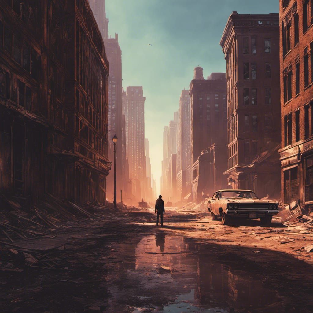 Post-Apocalyptic Chicago Street Scene by Aenami