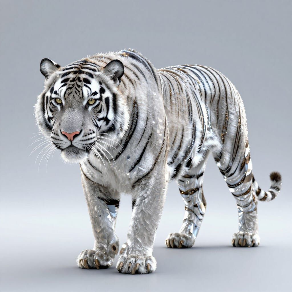 Majestic Crystal Tiger Roaming a Fantasy Landscape