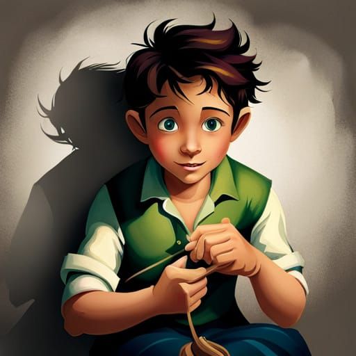 Peter Pan Sewing Shadow: Vibrant Storybook Illustration
