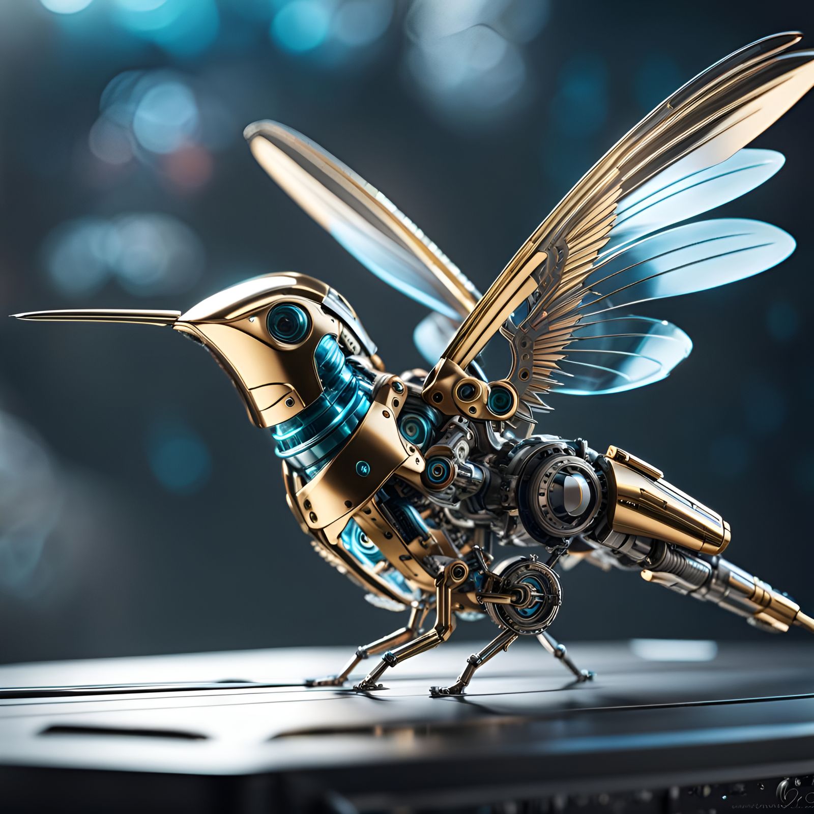 Futuristic Bio-Engineered Robotic Hummingbird in Sci-Fi Styl...