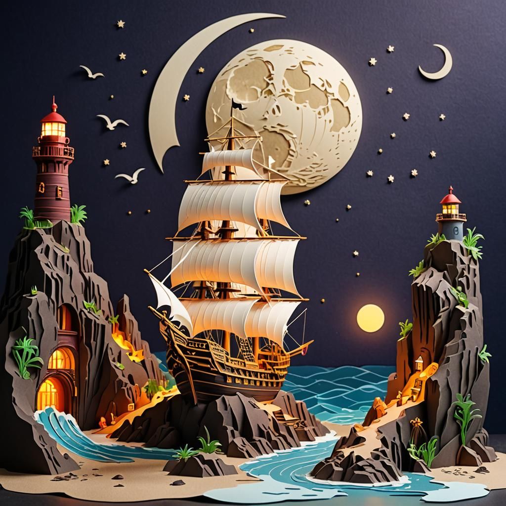 A kirigami version of a pirate ship