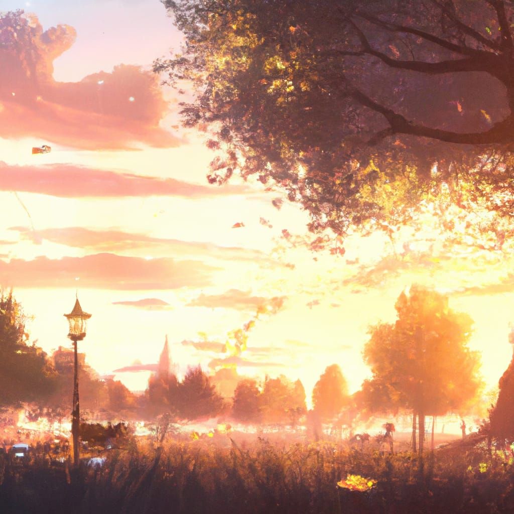 Hyde Park Sunset in Studio Ghibli Style