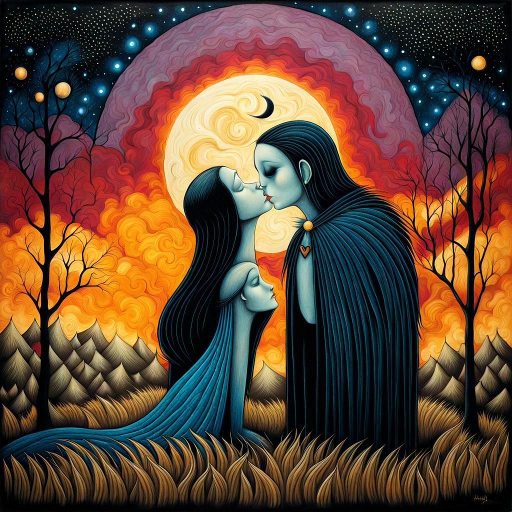 The Kiss: Surreal Folk Art Romance