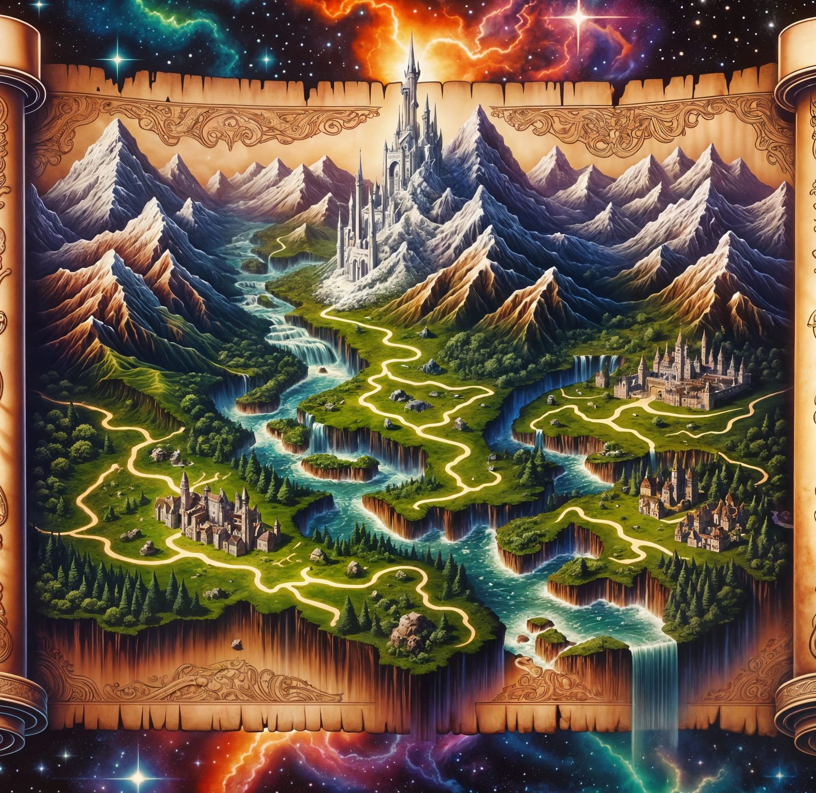 Fantasy Role-Playing Map Floating in Cosmic Space