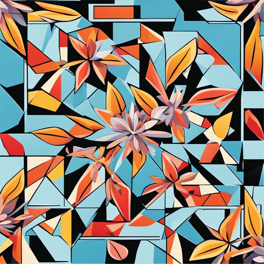 Retro Vector Art: Colorful Spring Flowers in Cubist Style