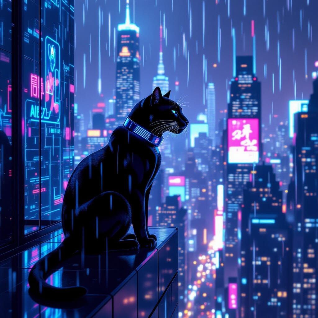 Panther in Futuristic Cityscape, Hyperrealistic Style