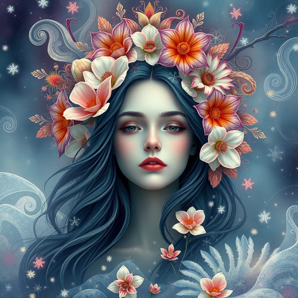 Mystical Woman in a Fractal Flower Halo, Set in an Ethereal ...