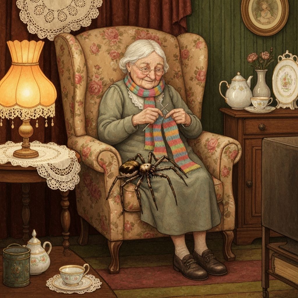 Grandmother and Spider Watch TV in Victorian Parlor