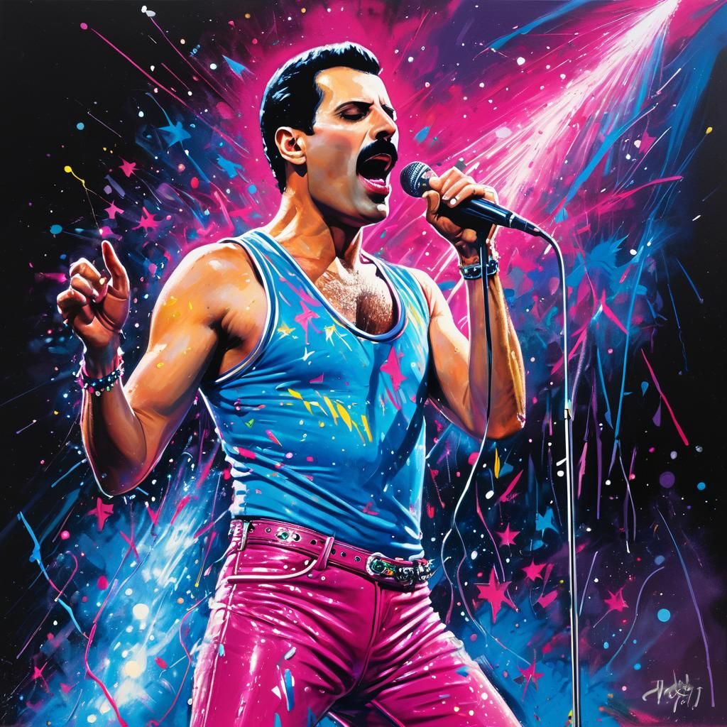 Freddie Mercury on Stage: A Hyperdetailed Graffiti Art
