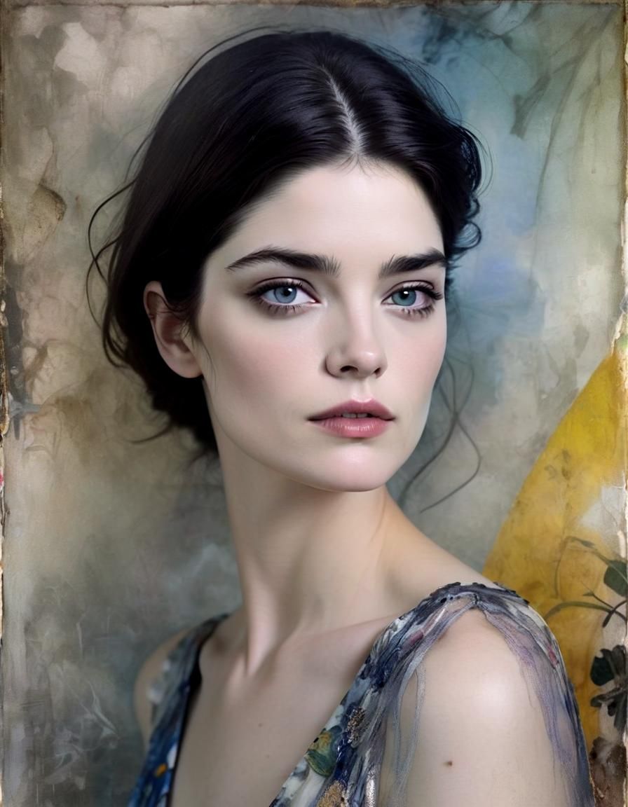 Riviera Portrait of Woman in Mixed Media Style