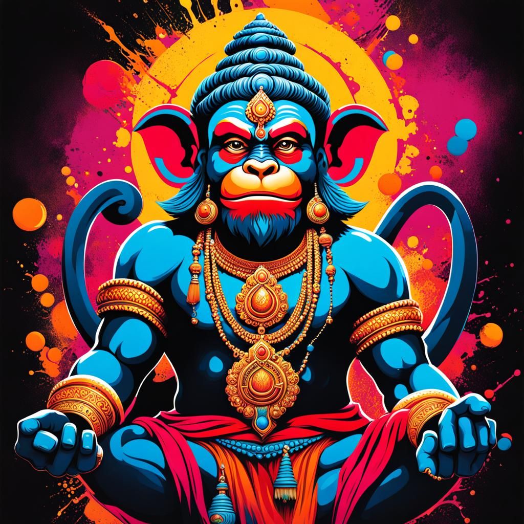 Hanuman in Colorful Graffiti Street Art Style