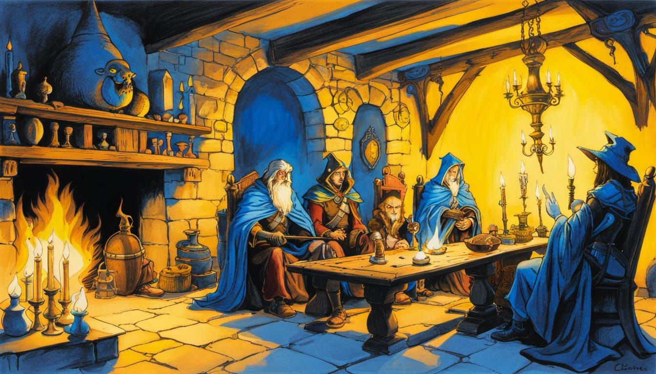 Fantasy Inn Scene in Washed Ink Style