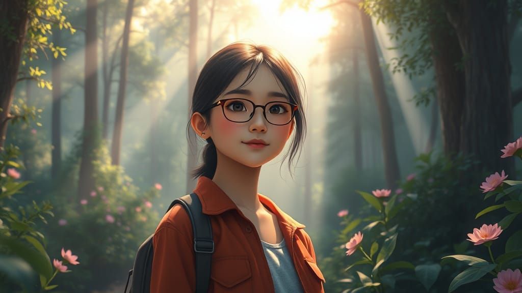 Serene Indonesian Girl in Enchanted Forest