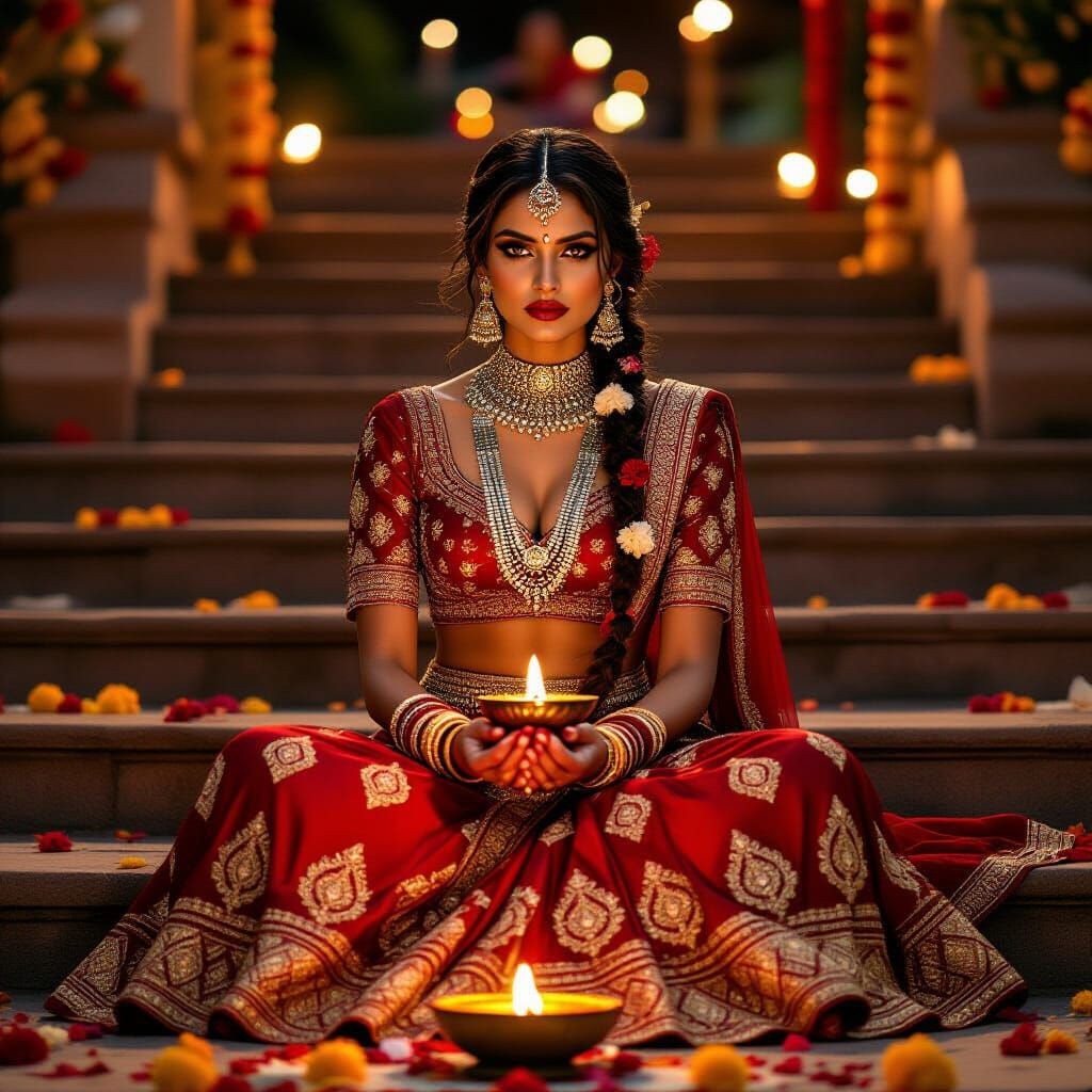 Fierce Indian Model at Festival with Diya