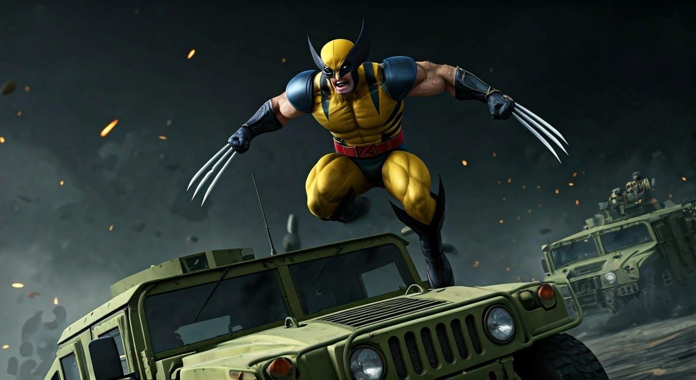 Wolverine attacking a Humvee