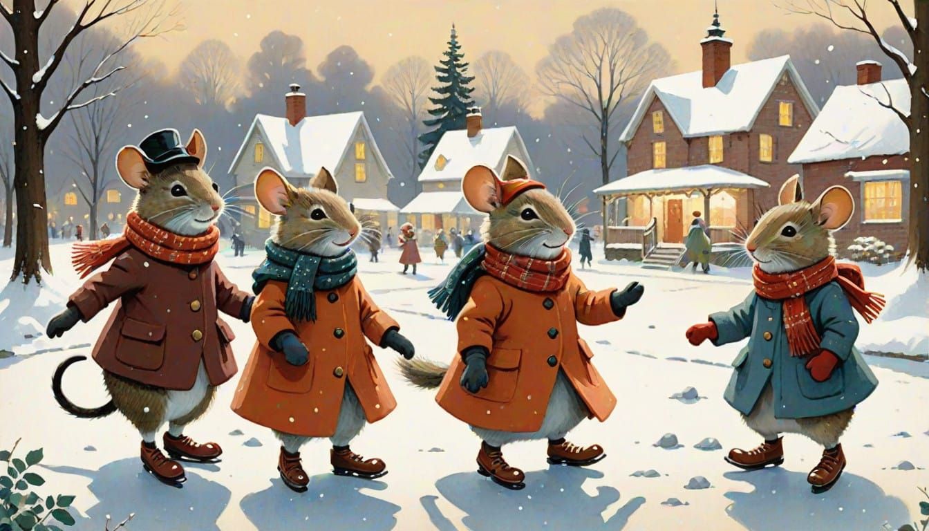 Whimsical Mice Play in Winter Wonderland