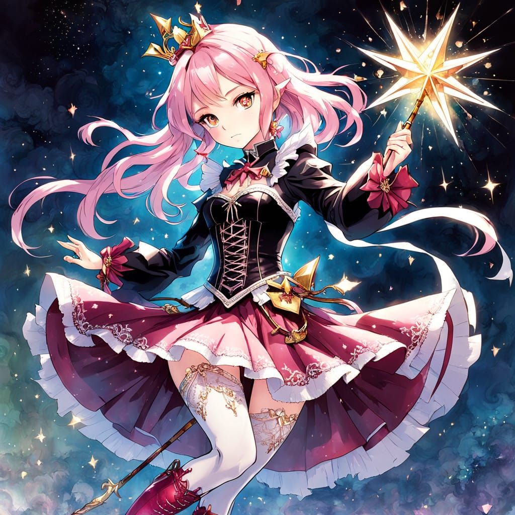 Vibrant Magical Girl Champion in Rose-Hued Sorceress Attire