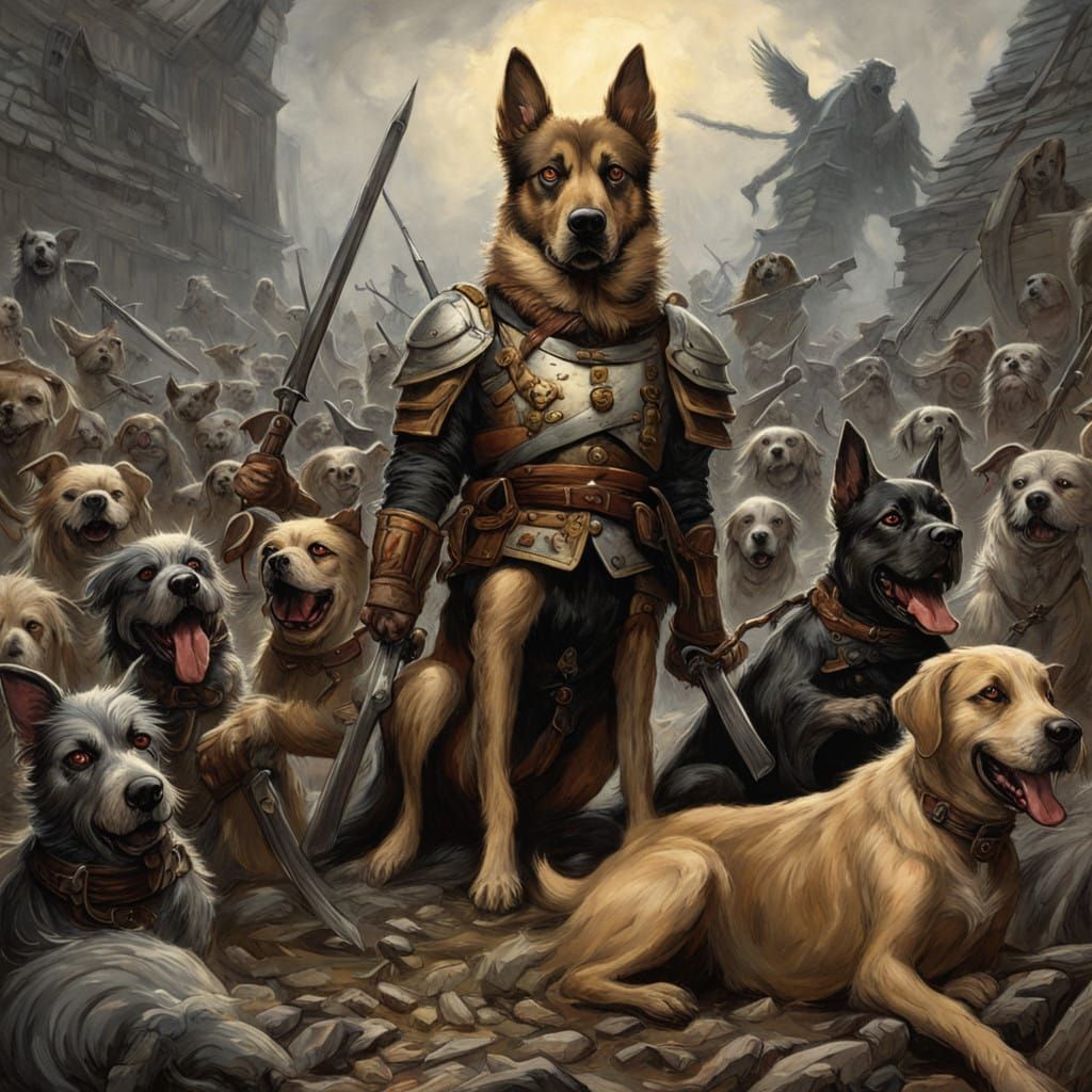 Dogs of War: Dark Fantasy Battle Scene in Horror Style