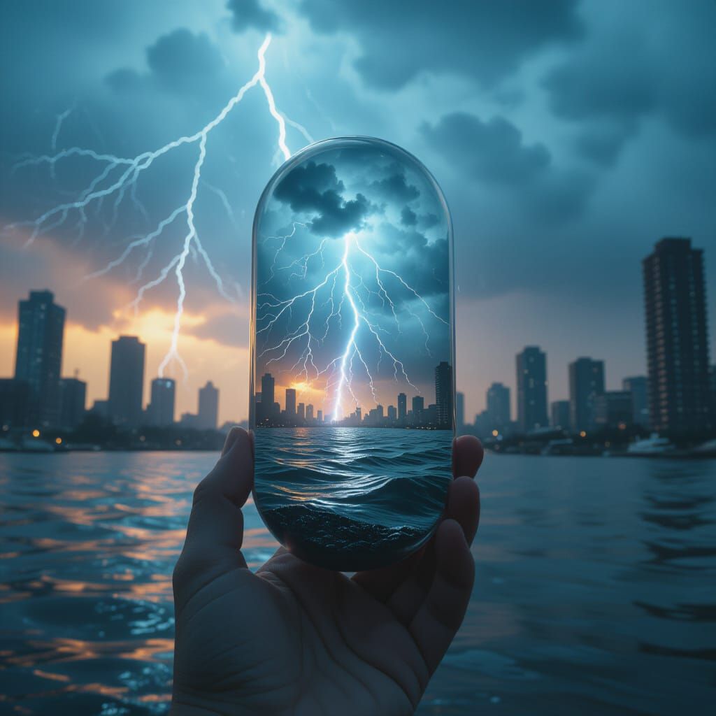 Flooded City Storm Capsule: Cinematic Film Still