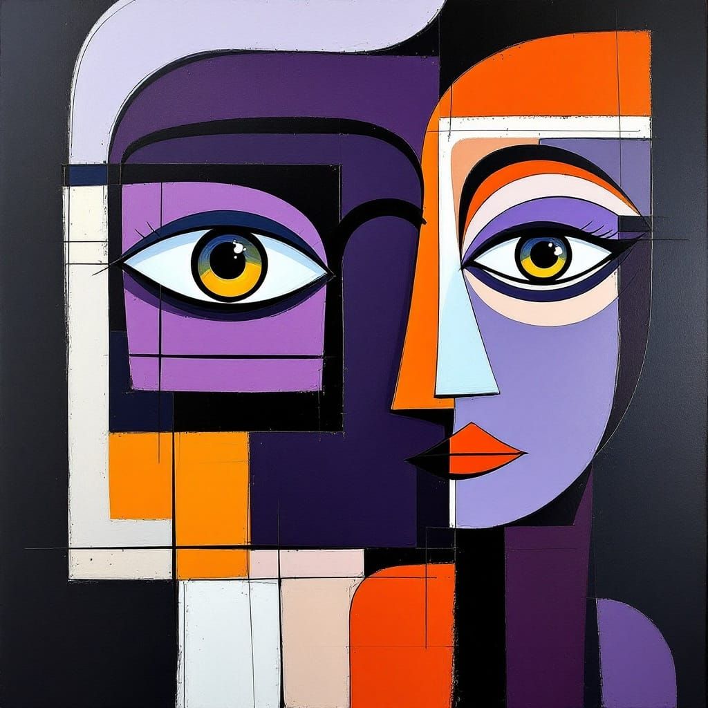 Cubist Masterpiece with Vibrant Hues and Realistic Eye