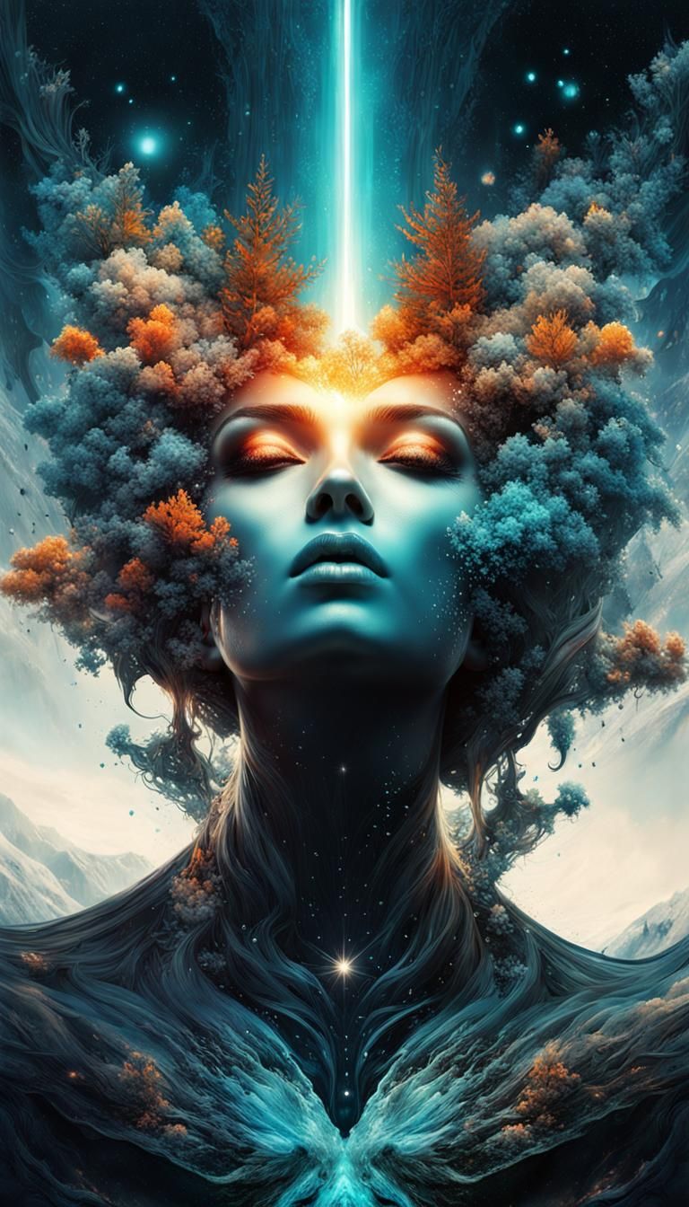 Nebulae Frost Riverscape: Maximalist 3D Splash Art